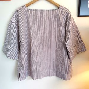 Everlane Square Neck Striped Poplin Cotton Blouse 10